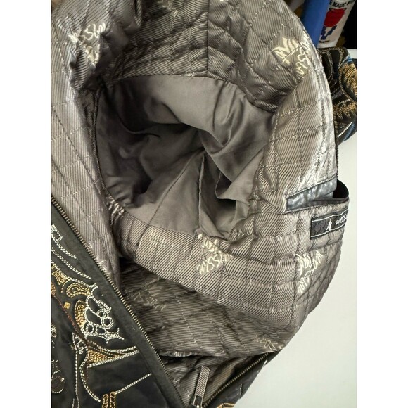 Al Wissam SCARFACE AL Pacino Embroidered Leather Jacket 52 RARE Bomber Black Men - Picture 8 of 16